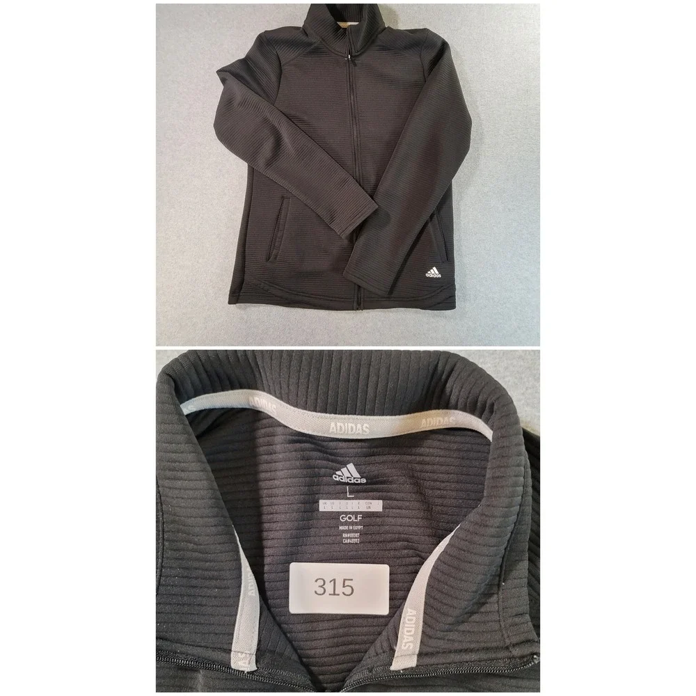 Adidas Golf Mens Black Full Zip Ribbed Jacket Mock Neck Thumbholes Large